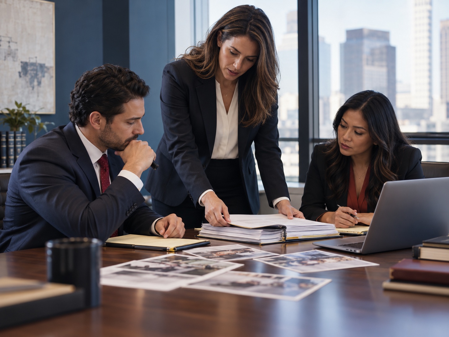 An anonymous legal team reviewing a complex case together
