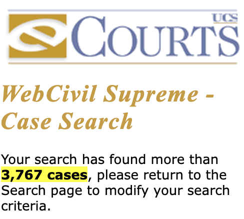 Public court case search showing 3,767 case results